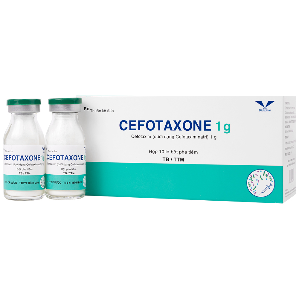 Bột pha tiêm Cefotaxone 1g Bidiphar điều trị các bệnh nhiễm khuẩn nặng (10 lọ)