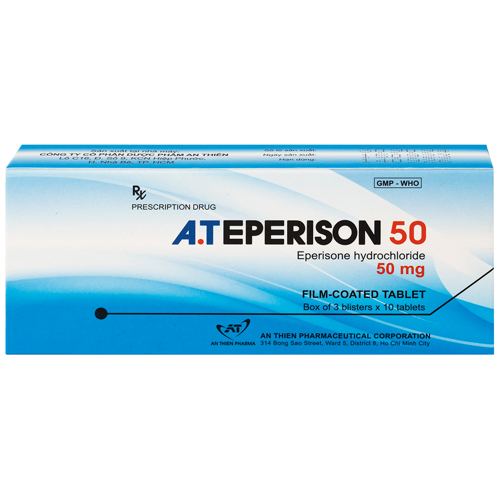 Thuốc A.Teperison 50 An Thiên Pharma điều trị thoái hóa cột sống cổ, bệnh mạch máu não (3 vỉ x 10 viên)