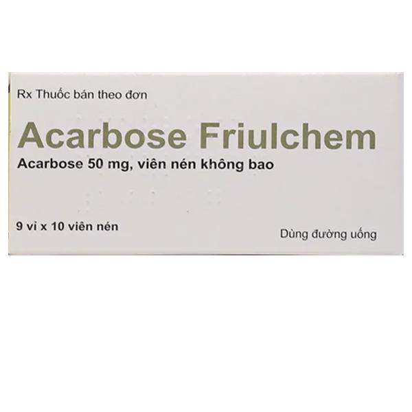 Thuốc Acarbose Friulchem 50mg Famar hỗ trợ điều trị đái tháo đường típ 2 (9 vỉ x 10 viên)