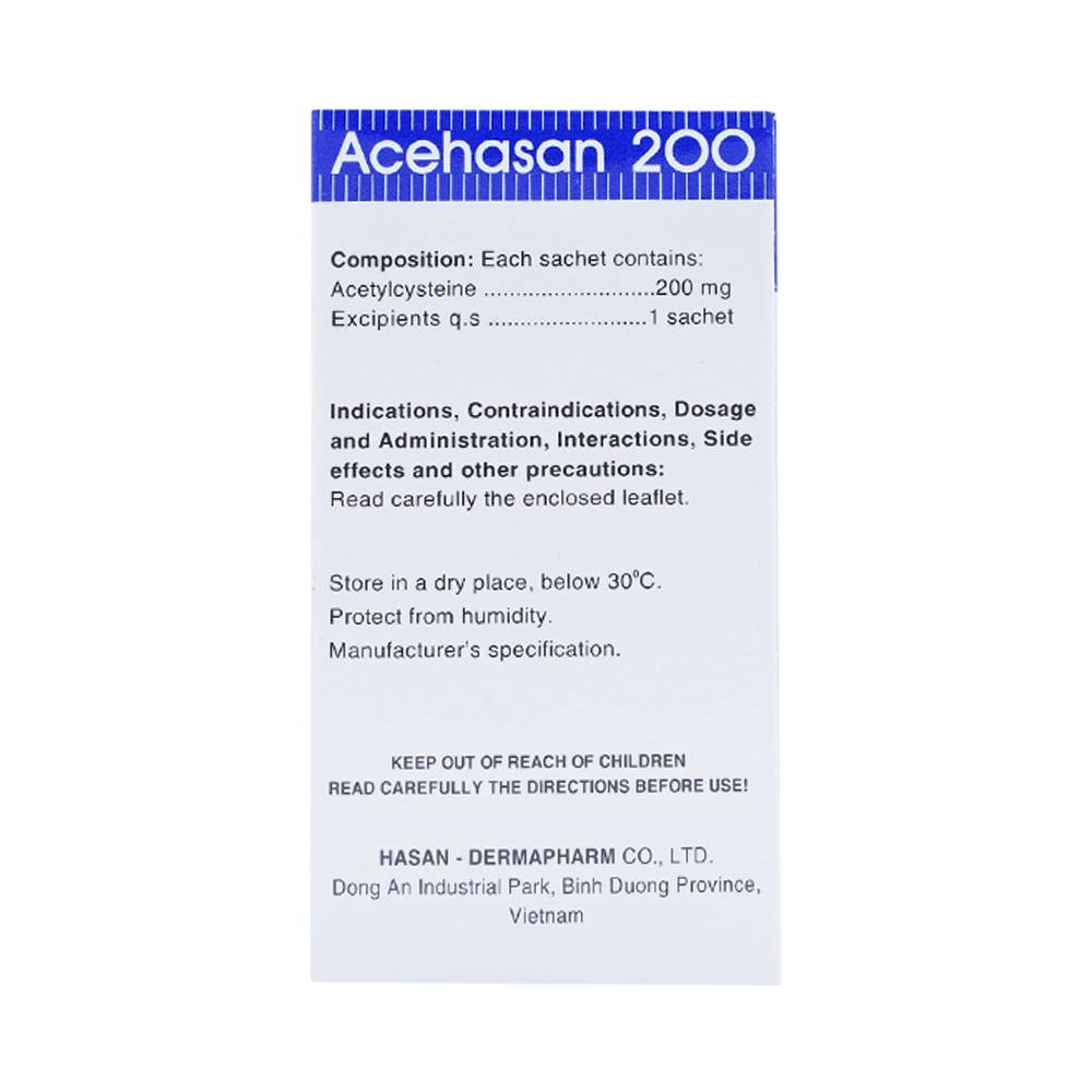 Thuốc Acehasan 200 làm loãng đờm trong các bệnh phế quản - phổi cấp và mãn tính (30 gói)