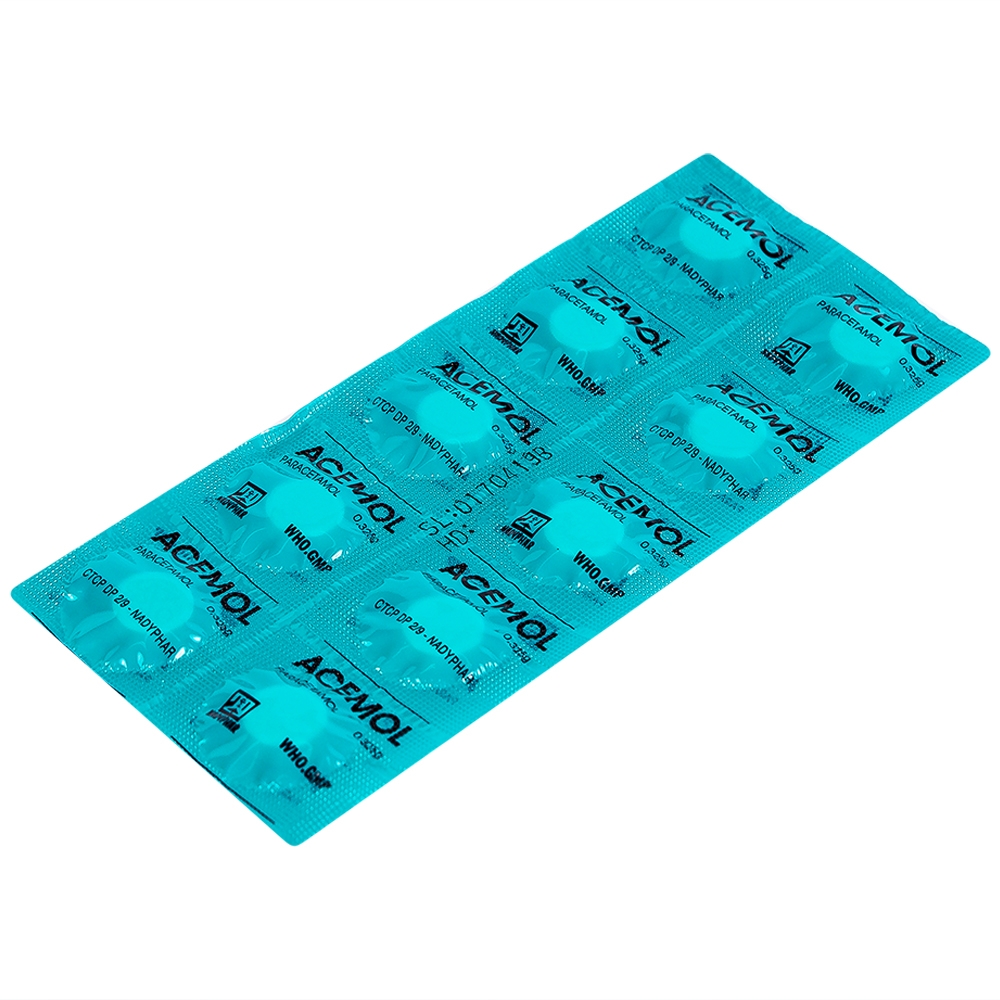 Thuốc Acemol 325mg Nadyphar hạ sốt và giảm đau (40 vỉ x 10 viên)