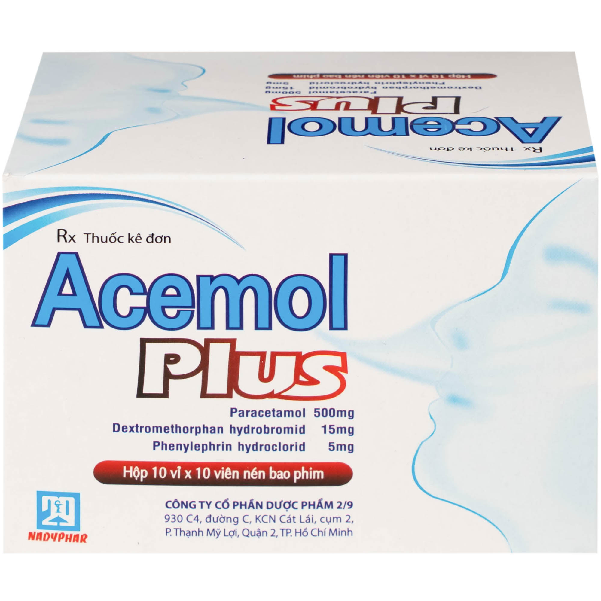 Thuốc Acemol Plus Nadyphar điều trị các triệu chứng của cảm cúm và cảm lạnh cho người lớn và trẻ em trên 12 tuổi (10 vỉ x 10 viên)