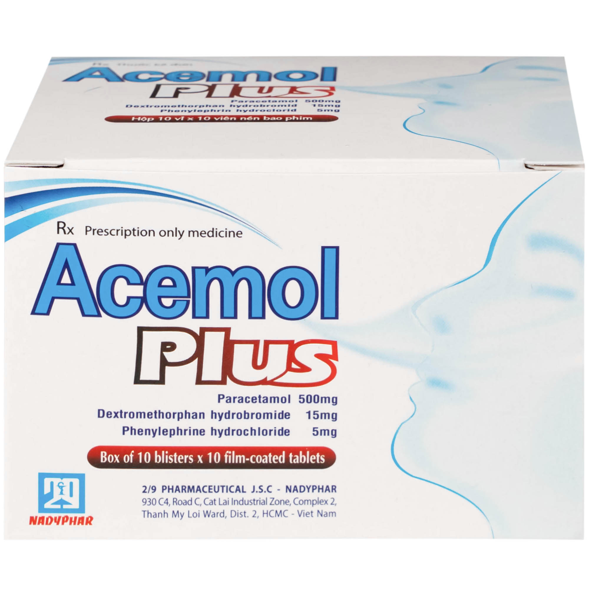 Thuốc Acemol Plus Nadyphar điều trị các triệu chứng của cảm cúm và cảm lạnh cho người lớn và trẻ em trên 12 tuổi (10 vỉ x 10 viên)