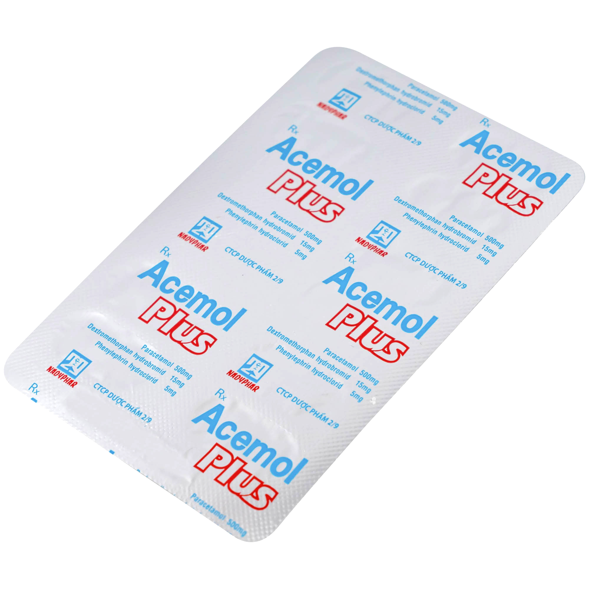 Thuốc Acemol Plus Nadyphar điều trị các triệu chứng của cảm cúm và cảm lạnh cho người lớn và trẻ em trên 12 tuổi (10 vỉ x 10 viên)