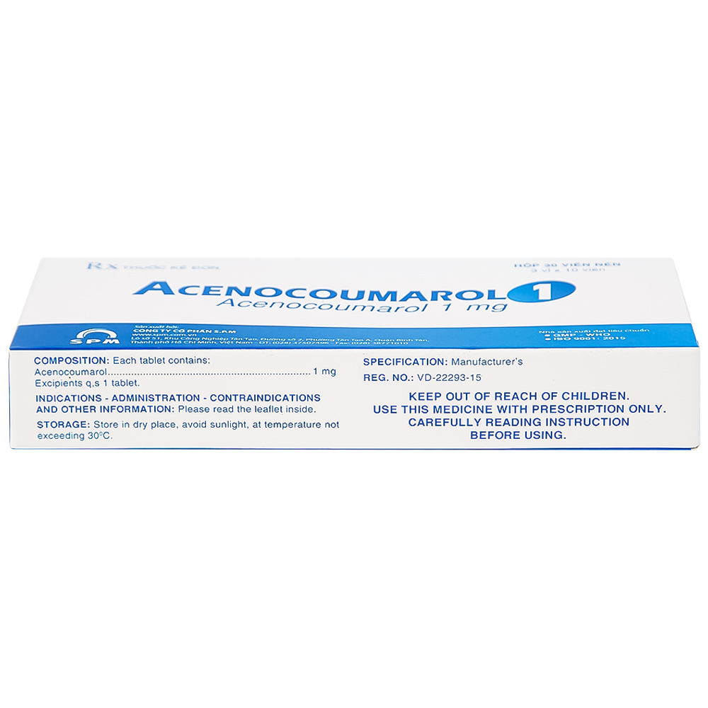 Thuốc Acenocoumarol 1 SPM điều trị và ngăn ngừa bệnh nghẽn mạch (3 vỉ x 10 viên)