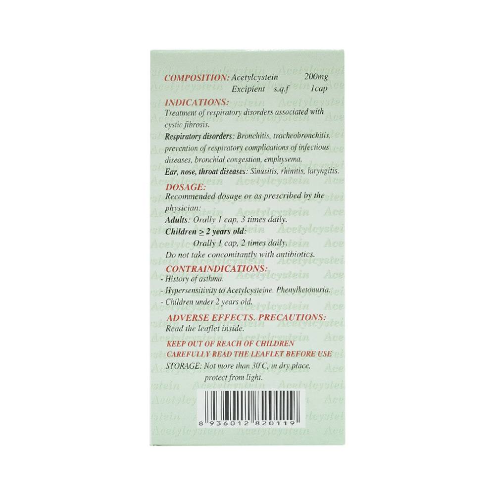 Thuốc Acetylcystein 200mg Nadyphar tiêu nhầy trong bệnh viêm phế quản, bệnh nhầy nhớt (10 vỉ x 10 viên)