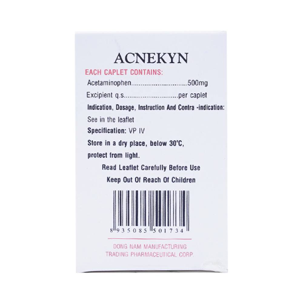 Thuốc Acnekyn 500mg Đông Nam điều trị các chứng đau và sốt từ nhẹ đến vừ (10 vỉ x 10 viên)