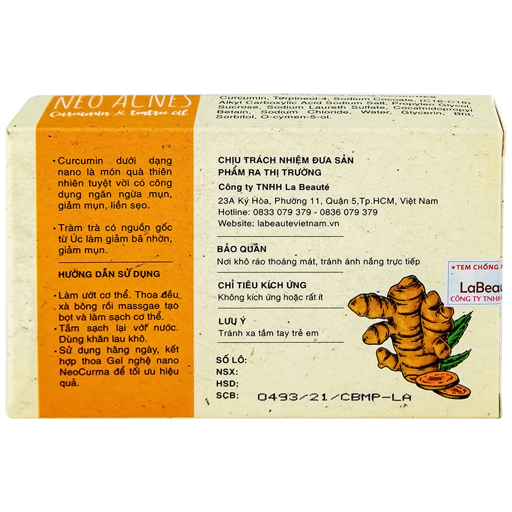 Xà phòng tắm ngừa mụn La Beauty Acnes Body Bar chứa nghệ và tinh chất dầu tràm 75g