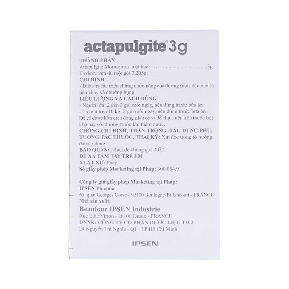 Bột pha dung dịch uống Actapulgite 3g Beaufour Ipsen điều trị tiêu chảy và chướng bụng (30 gói)