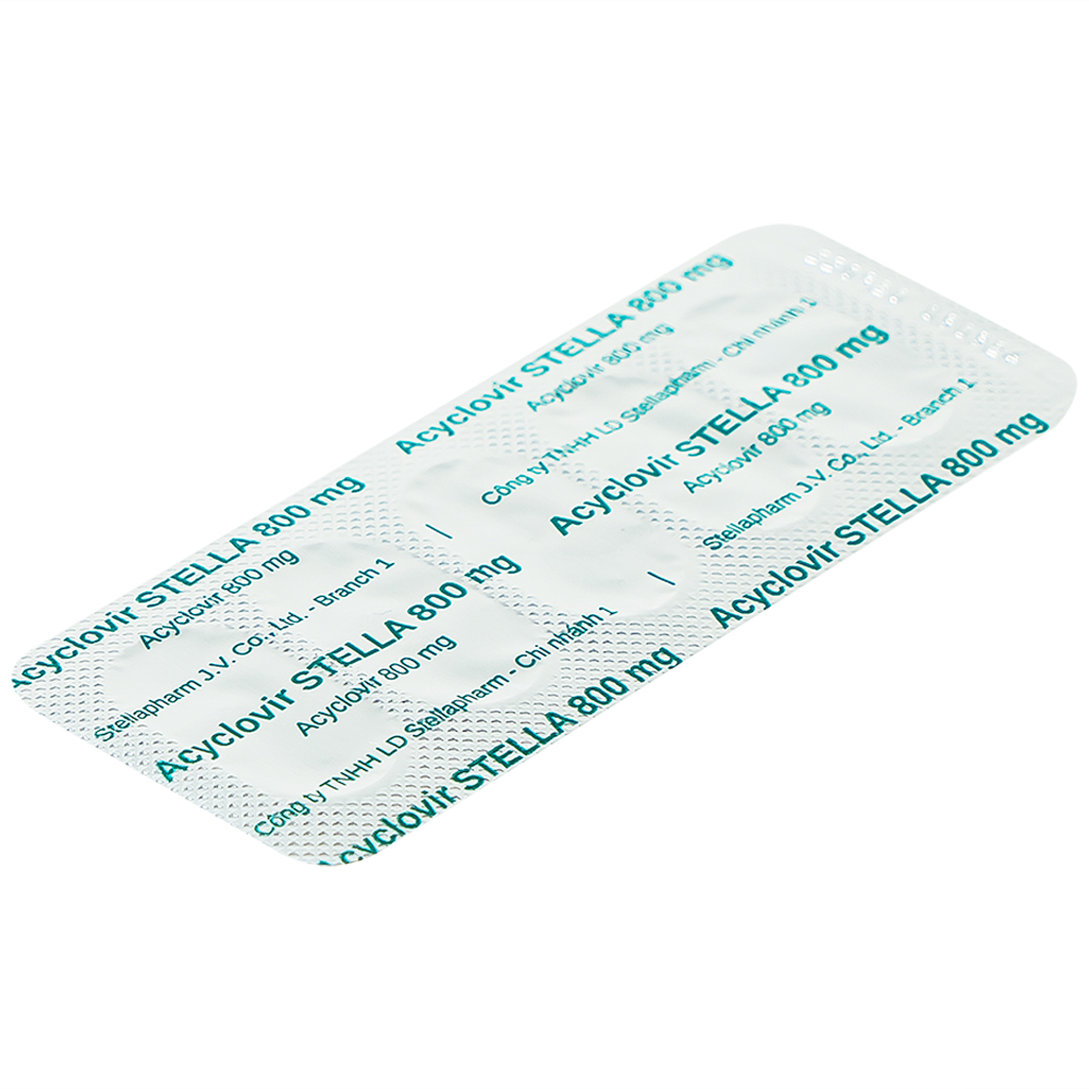 Thuốc Acyclovir Stella 800mg điều trị nhiễm Herpes simplex, Herpes zoster, thủy đậu (7 vỉ x 5 viên)