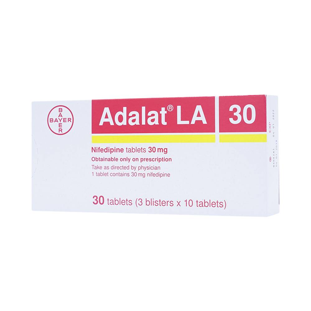 Thuốc Adalat LA 30 Bayer điều trị tăng huyết áp, dự phòng cơn đau thắt ngực ổn định mạn tính (3 vỉ x 10 viên)