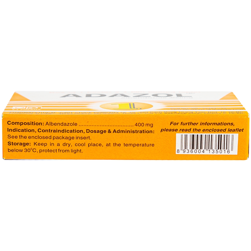 Thuốc Adazol 400mg Dược 3-2 điều trị nhiễm ký sinh trùng đường ruột (1 vỉ x 1 viên)