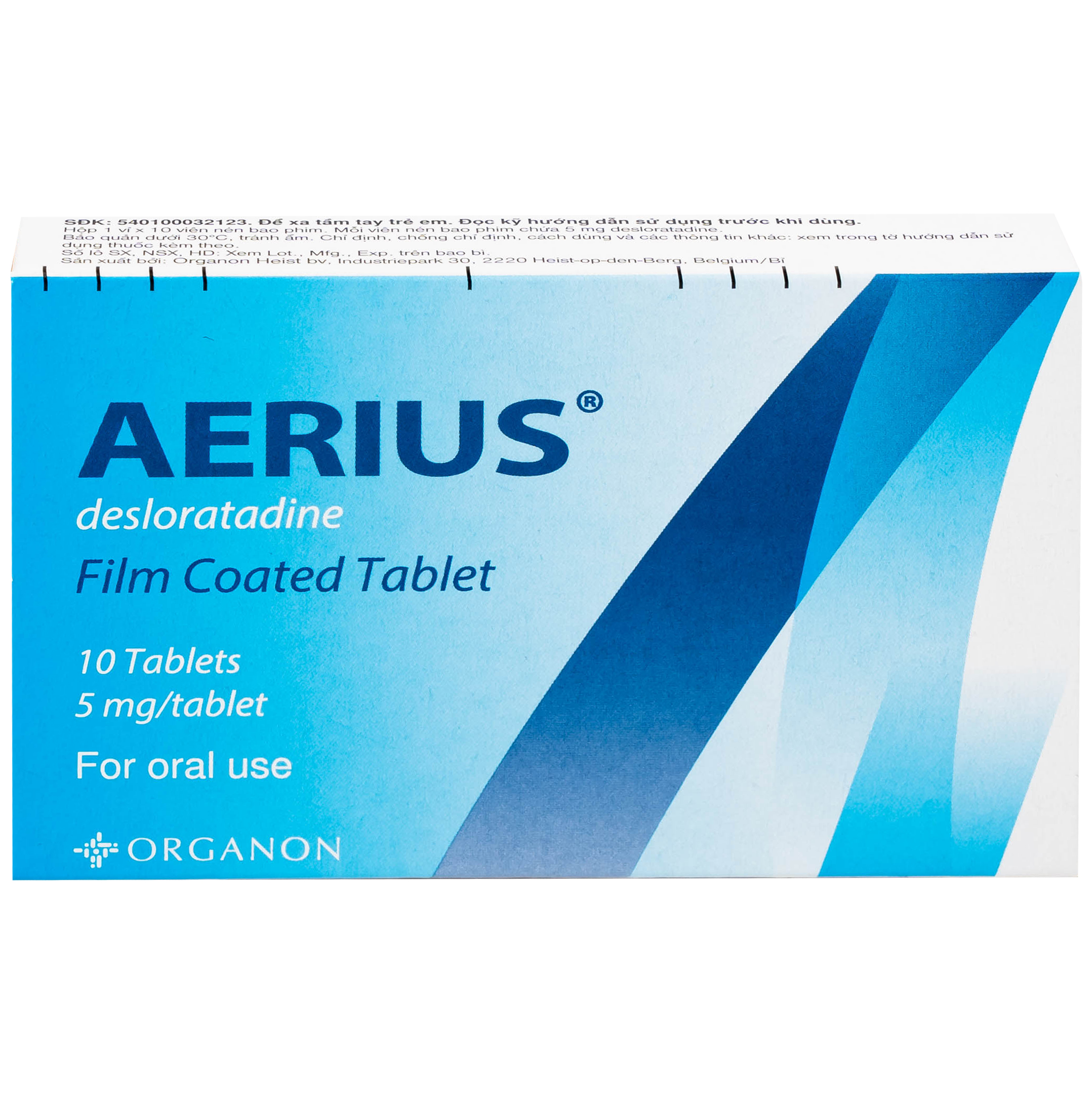 Thuốc Aerius 5mg Organon giảm viêm mũi dị ứng, mày đay (1 vỉ x 10 viên)