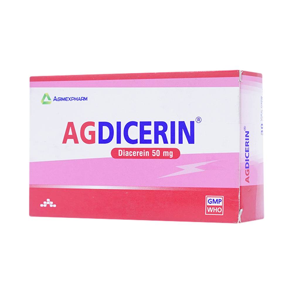 Thuốc Agdicerin 50mg Agimexpharm điều trị triệu chứng các bệnh thoái hóa khớp hông, gối (3 vỉ x 10 viên)