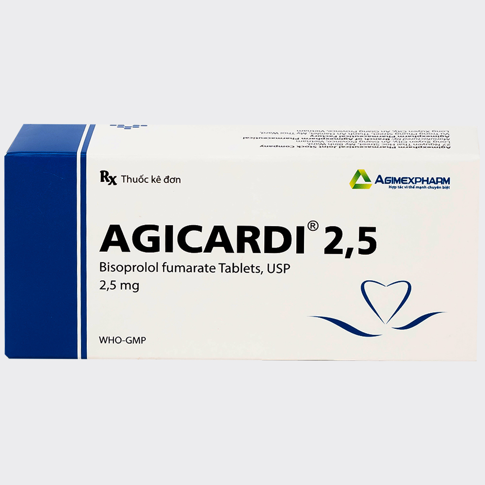 Thuốc Agicardi 2,5 Agimexpharm điều trị tăng huyết áp, đau thắt ngực ổn định mạn tính (3 vỉ x 10 viên)