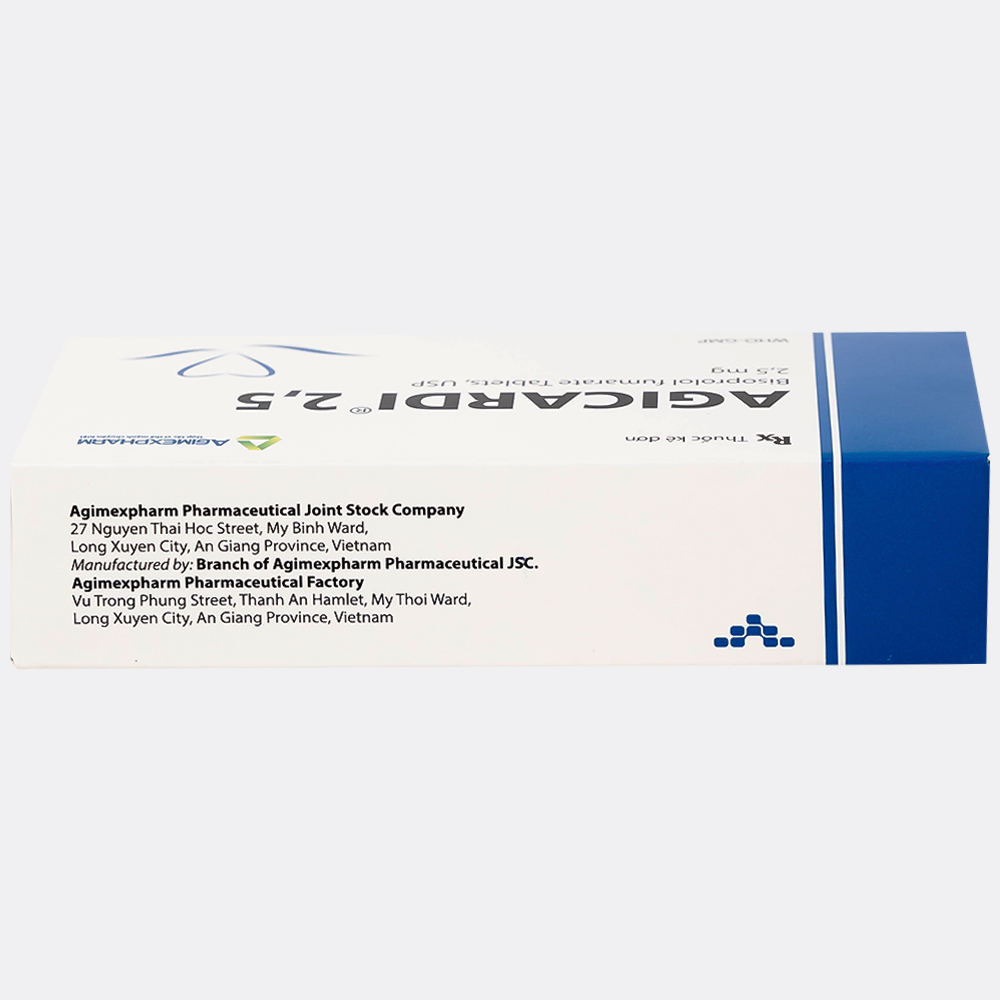 Thuốc Agicardi 2,5 Agimexpharm điều trị tăng huyết áp, đau thắt ngực ổn định mạn tính (3 vỉ x 10 viên)