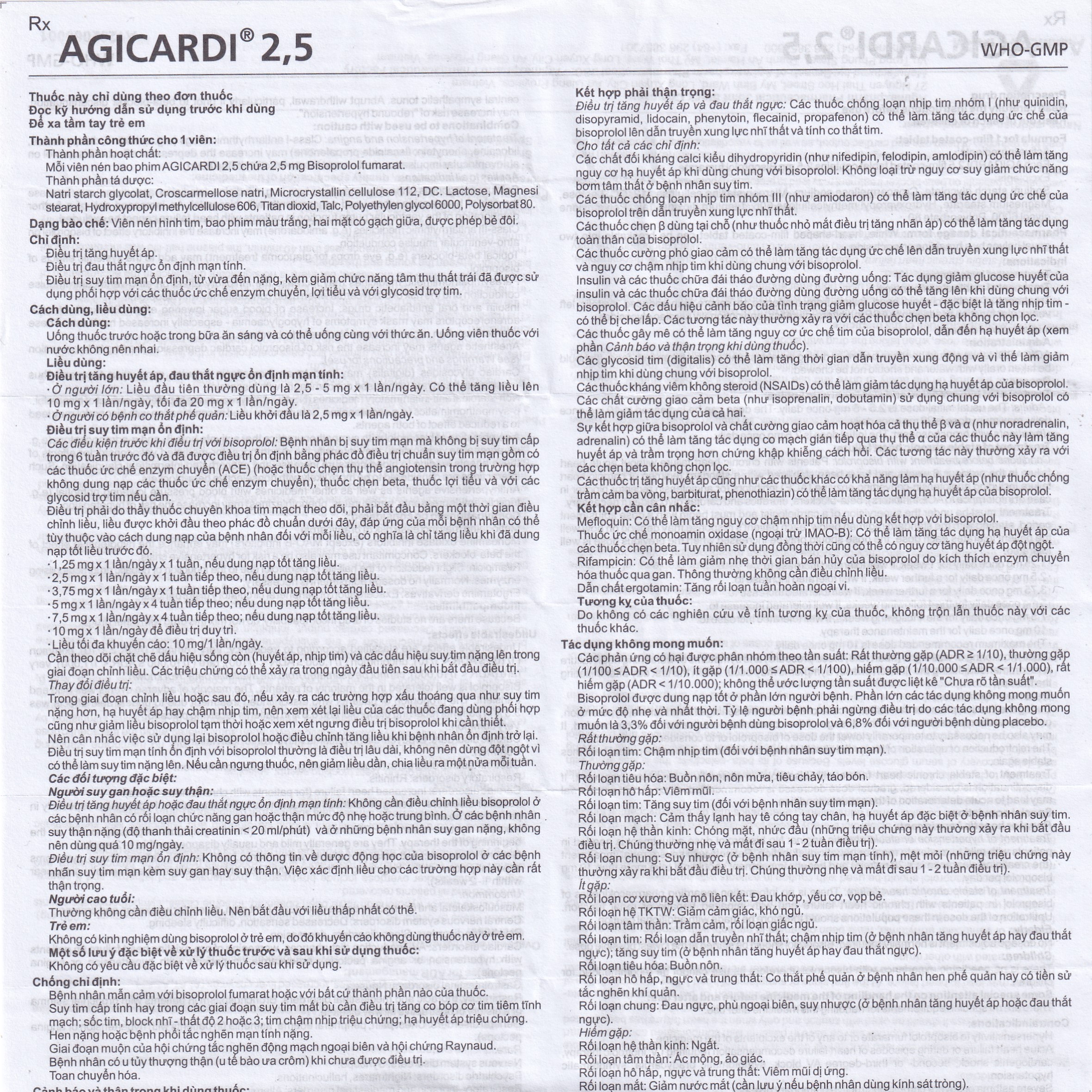Thuốc Agicardi 2,5 Agimexpharm điều trị tăng huyết áp, đau thắt ngực ổn định mạn tính (3 vỉ x 10 viên)