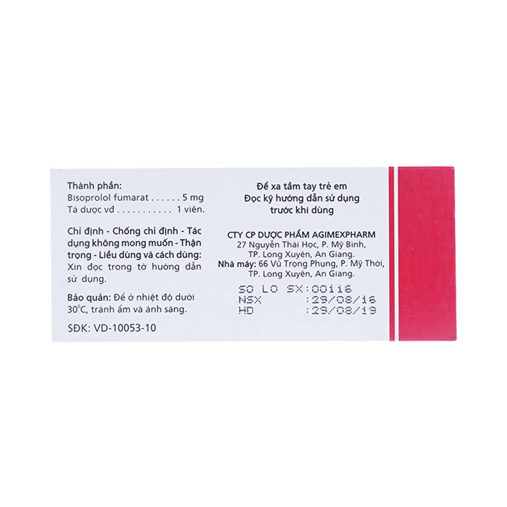 Thuốc Agicardi 5mg Agimexpharm điều trị tăng huyết áp, đau thắt ngực (3 vỉ x 10 viên)