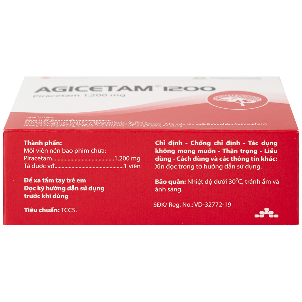 Thuốc Agicetam 1200 Agimexpharm điều trị chóng mặt, suy giảm trí nhớ, đột quỵ do thiếu máu cục bộ cấp (3 vỉ x 10 viên)
