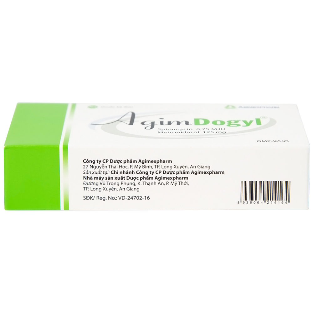 Thuốc Agimdogyl 125mg/750000IU Agimexpharm điều trị nhiễm trùng răng miệng cấp tính, mạn tính (2 vỉ x 10 viên)