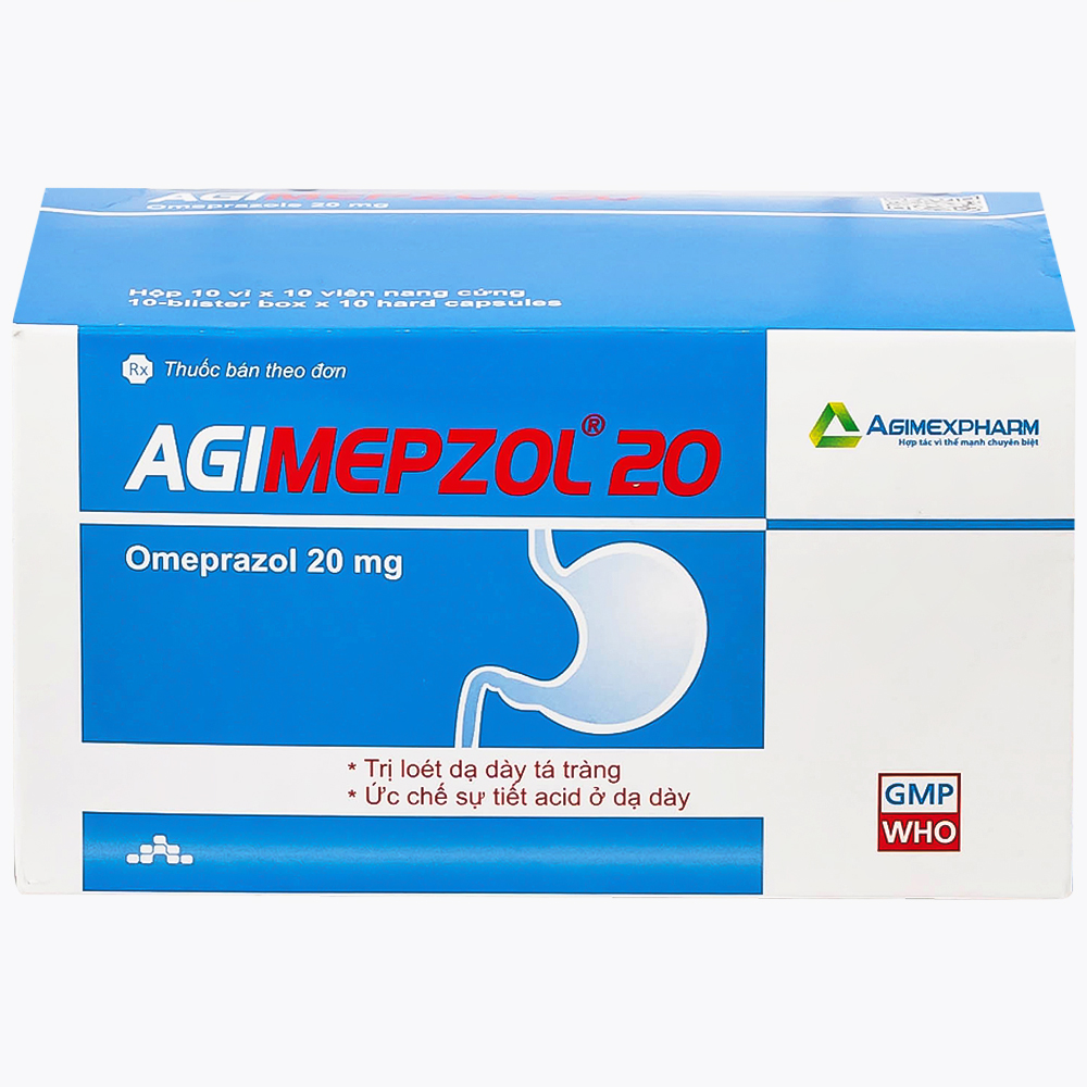 Thuốc Agimepzol 20 Agimexpharm điều trị loét tá tràng, phòng ngừa tái phát loét tá tràng (10 vỉ x 10 viên)