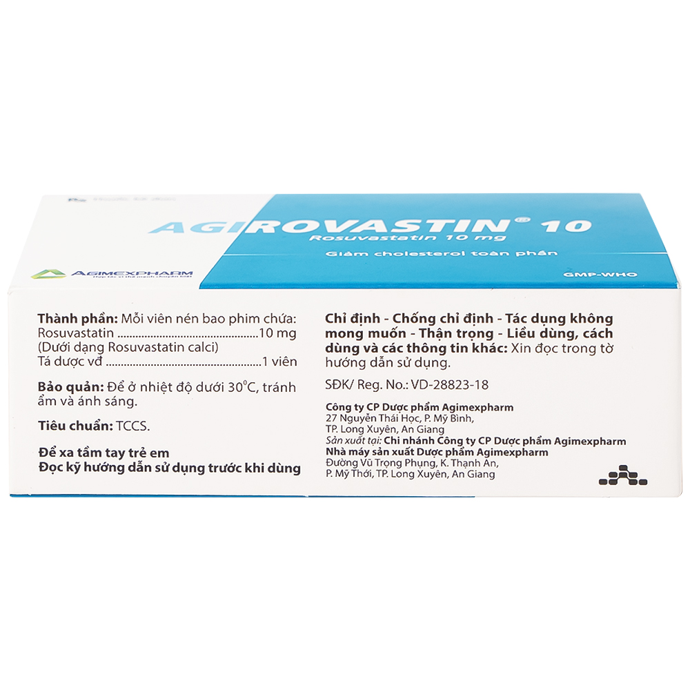 Thuốc Agirovastin 10 Agimexpharm điều trị tăng cholesterol máu (6 vỉ x 10 viên)