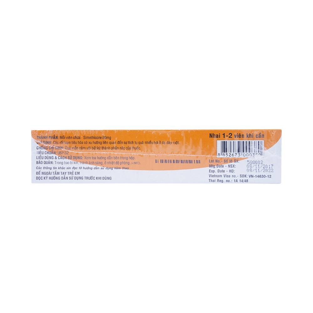 Viên nhai Air-X hương cam chống đầy hơi và chướng bụng (10 vỉ x 10 viên)