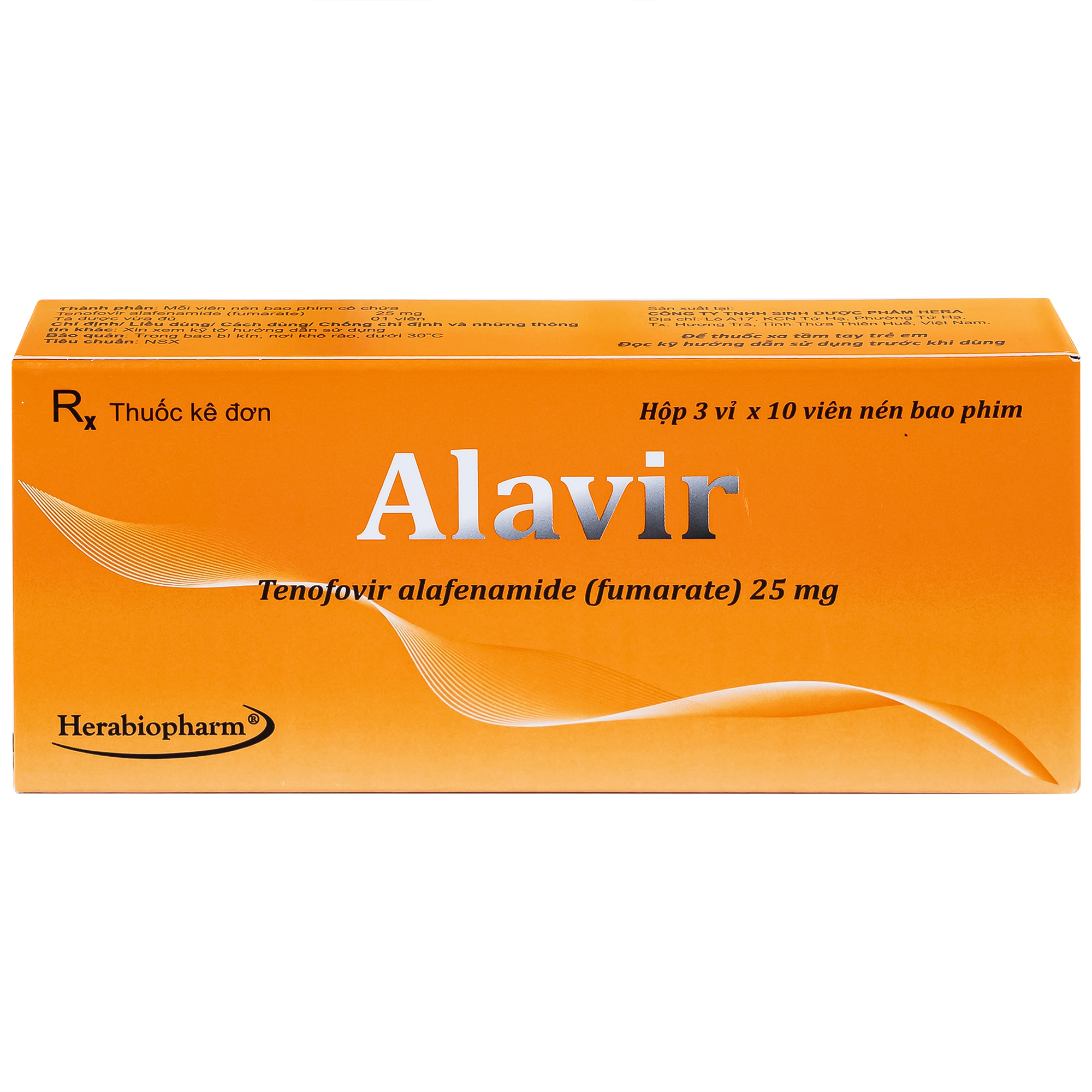 Thuốc Alavir Tenofovir alafenamide (Fumarate) 25mg Herabiopharm điều trị bệnh viêm gan B mạn tính (30 vỉ x 10 viên)
