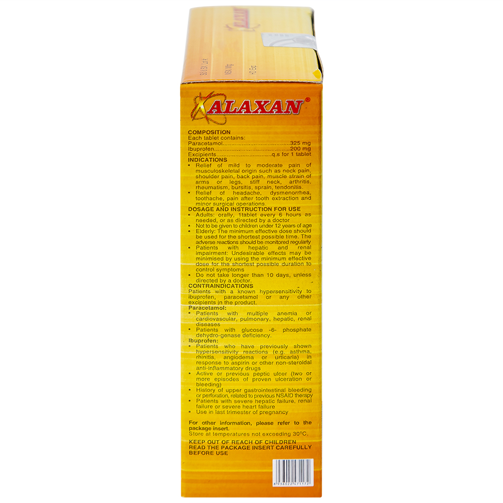 Thuốc Alaxan United giảm các cơn đau cơ xương, nhức đầu, đau bụng kinh, nhức răng (10 vỉ x 10 viên)