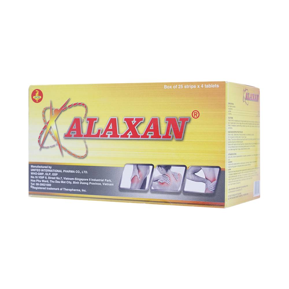 Thuốc Alaxan United giảm các cơn đau cơ xương, nhức đầu, đau bụng kinh, nhức răng (25 vỉ x 4 viên)