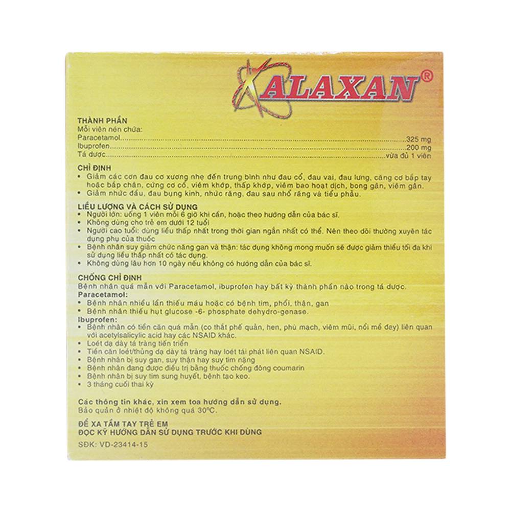 Thuốc Alaxan United giảm các cơn đau cơ xương, nhức đầu, đau bụng kinh, nhức răng (25 vỉ x 4 viên)