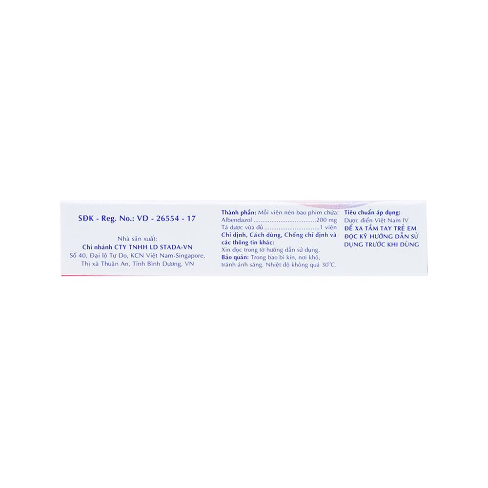 Thuốc Albendazol Stada 200mg điều trị nhiễm một hoặc nhiều loại ký sinh trùng đường ruột (1 vỉ x 2 viên)