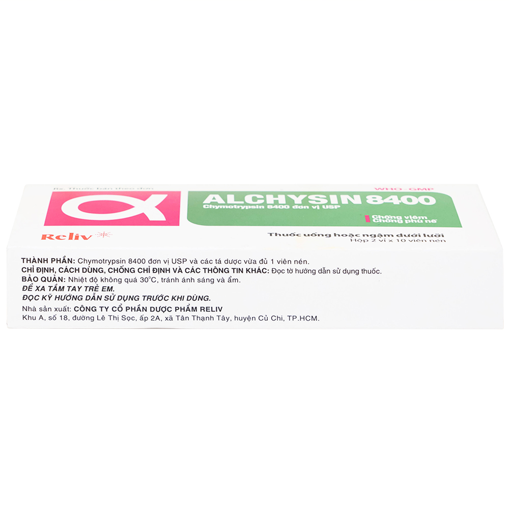 Thuốc Alchysin 8400 Reliv điều trị các trường hợp phù nề sau chấn thương (2 vỉ x 10 viên)