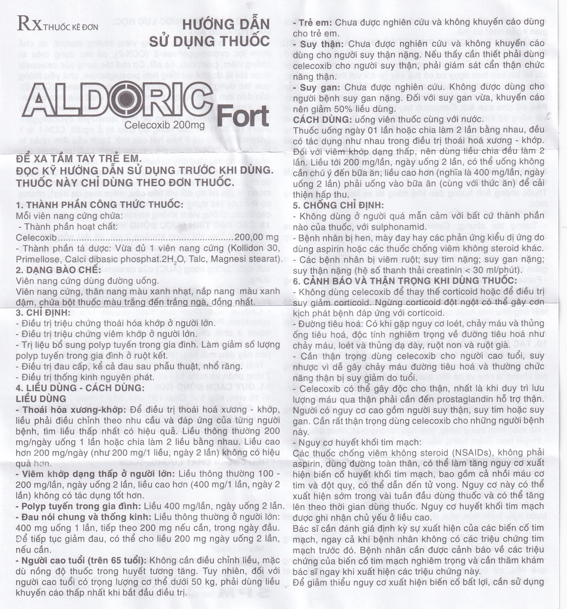 Thuốc Aldoric Fort 200mg S.P.M điều trị thoái hóa khớp, viêm khớp (3 vỉ x 10 viên)