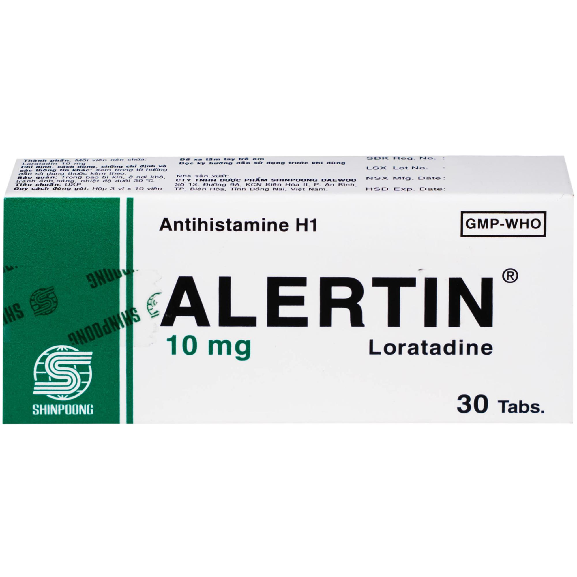 Thuốc Alertin 10mg Shinpoong Deawoo chỉ định trong trường hợp viêm mũi dị ứng, viêm kết mạc dị ứng (3 vỉ x 10 viên)