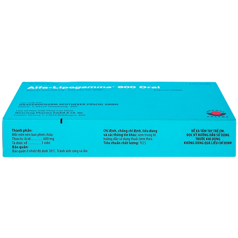 Thuốc Alfa-Lipogamma 600 Oral Worwag hỗ trợ điều trị đa thần kinh đái tháo đường (3 vỉ x 10 viên)