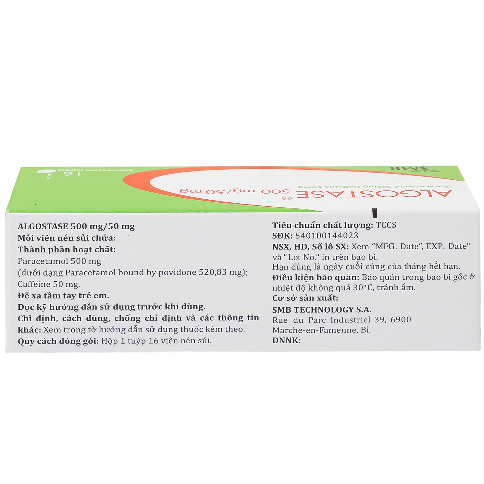 Thuốc Algostase 500mg/50mg SMB điều trị đau nhẹ đến vừa và hạ sốt (16 viên)