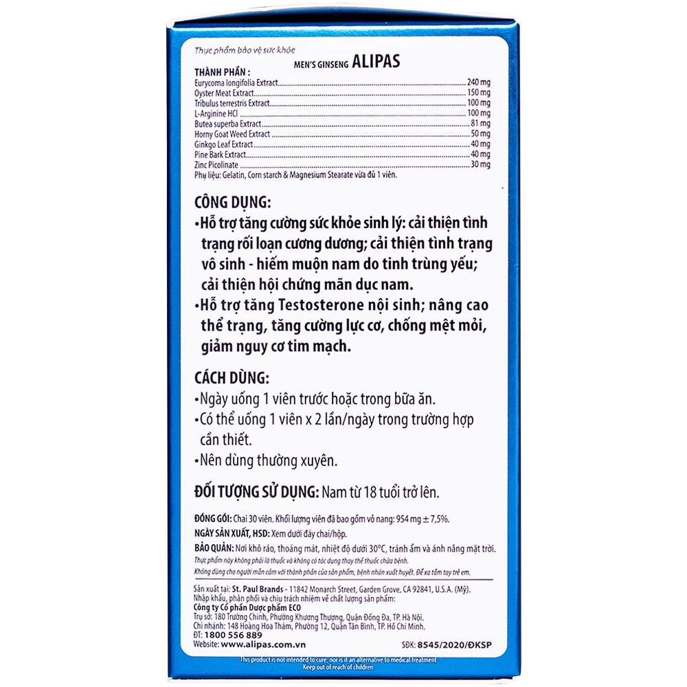 Viên uống tăng cường sinh lực phái mạnh Ecogreen Men’s Ginseng Alipas (30 viên)