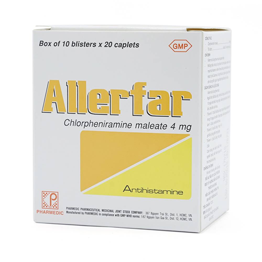 Thuốc Allerfar Pharmedic điều trị viêm mũi dị ứng, các triệu chứng dị ứng (10 vỉ x 20 viên)