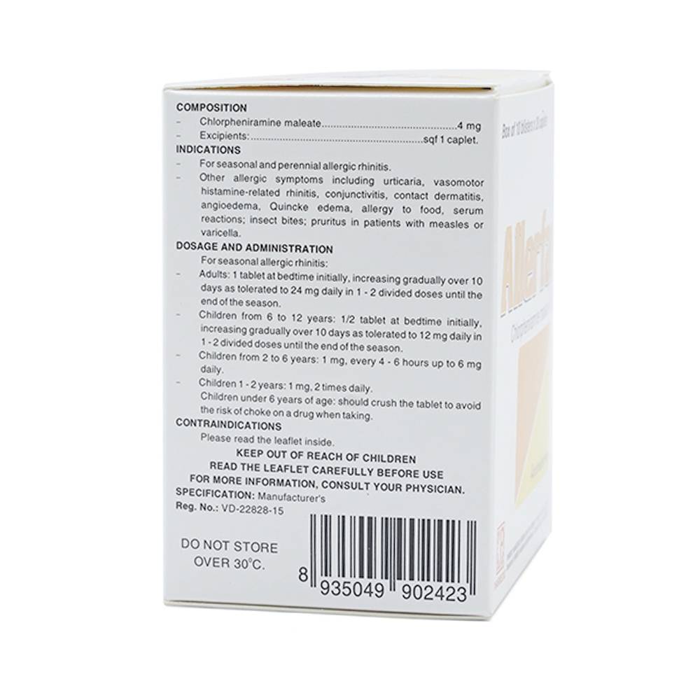 Thuốc Allerfar Pharmedic điều trị viêm mũi dị ứng, các triệu chứng dị ứng (10 vỉ x 20 viên)