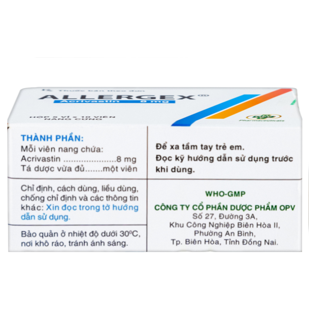 Thuốc Allergex 8mg OPV điều trị viêm mũi dị ứng, mày đay vô căn mạn tính (5 vỉ x 10 viên)