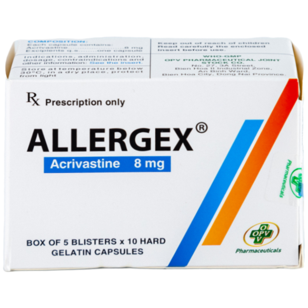 Thuốc Allergex 8mg OPV điều trị viêm mũi dị ứng, mày đay vô căn mạn tính (5 vỉ x 10 viên)