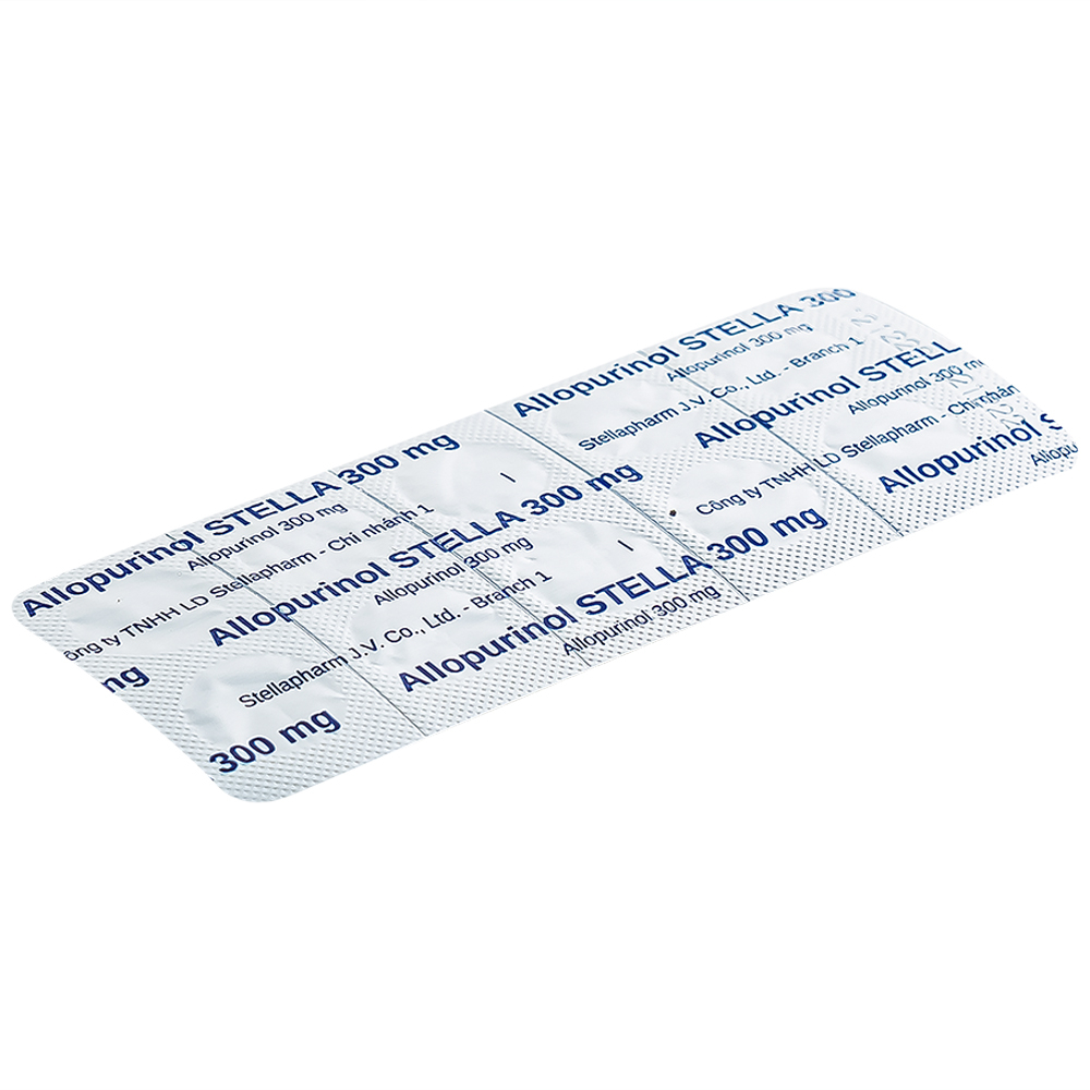 Thuốc Allopurinol Stella 300mg điều trị tăng acid uric máu, sỏi thận (3 vỉ x 10 viên)