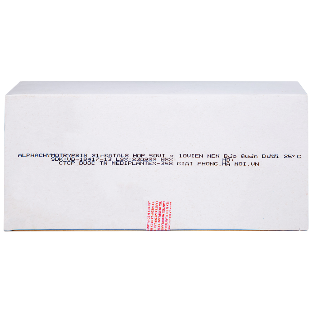 Thuốc Alphachymotrypsin Mediplantex điều trị phù nề, sưng do chấn thương, phẫu thuật (50 vỉ x 10 viên)