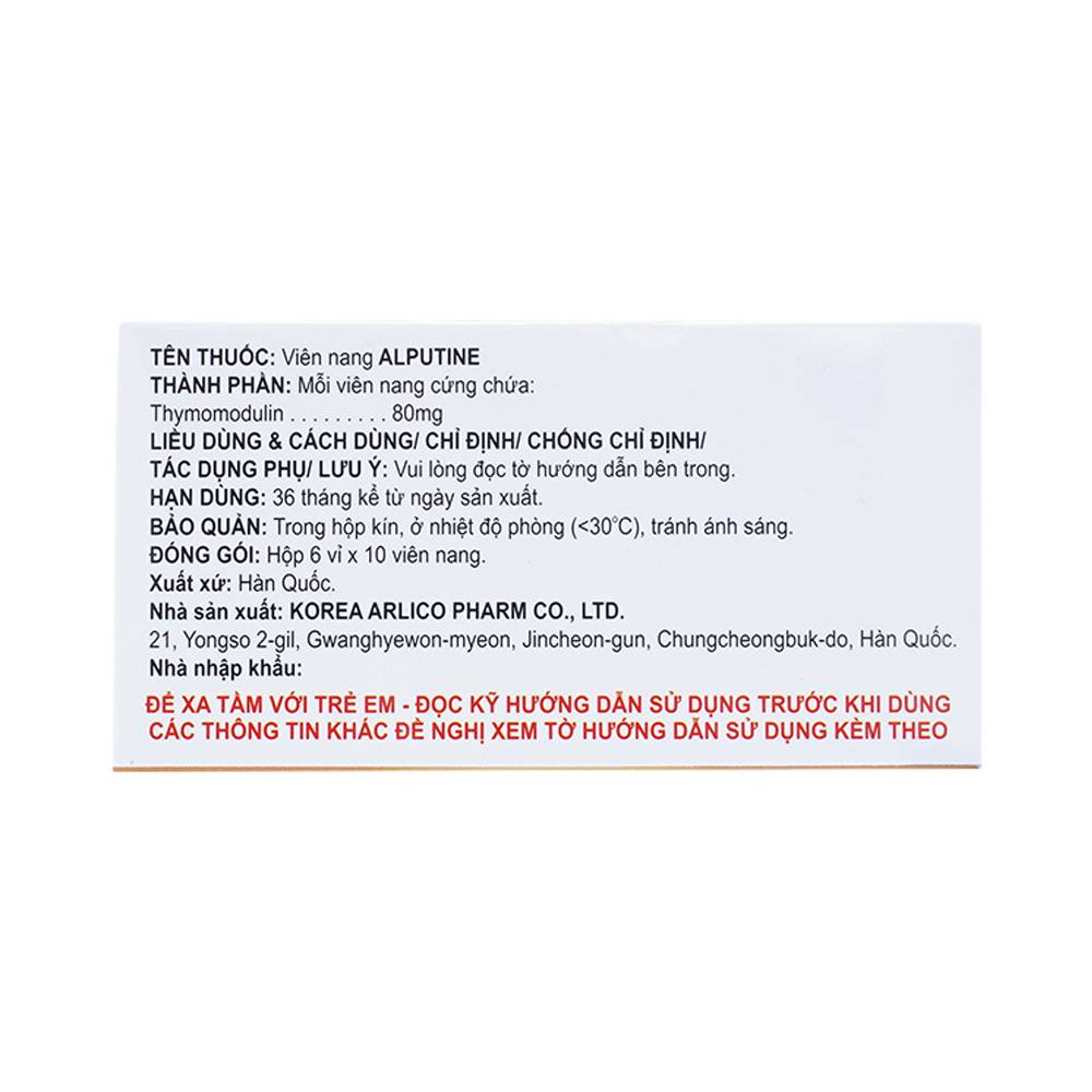 Thuốc Alputine 80mg Arlico hỗ trợ điều trị nhiễm khuẩn hô hấp, viêm mũi dị ứng (6 vỉ x 10 viên)