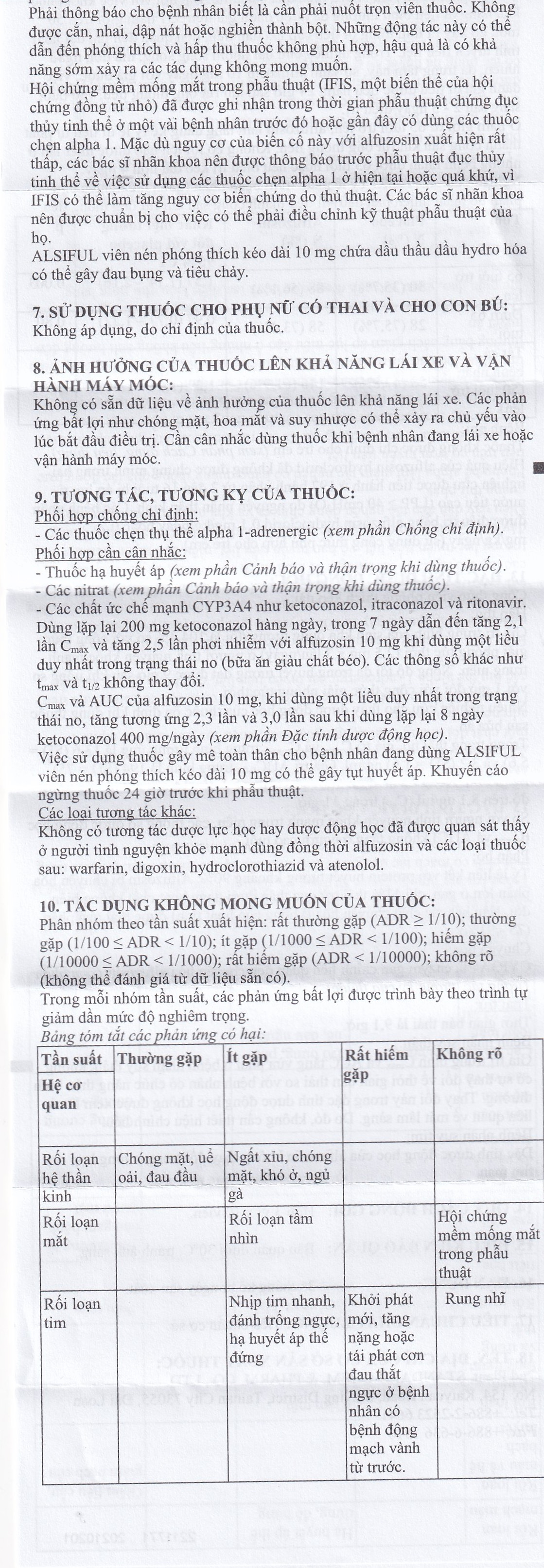 Thuốc Alsiful S.R 10mg Standard điều trị phì đại lành tính tuyến tiền liệt (3 vỉ x 10 viên)