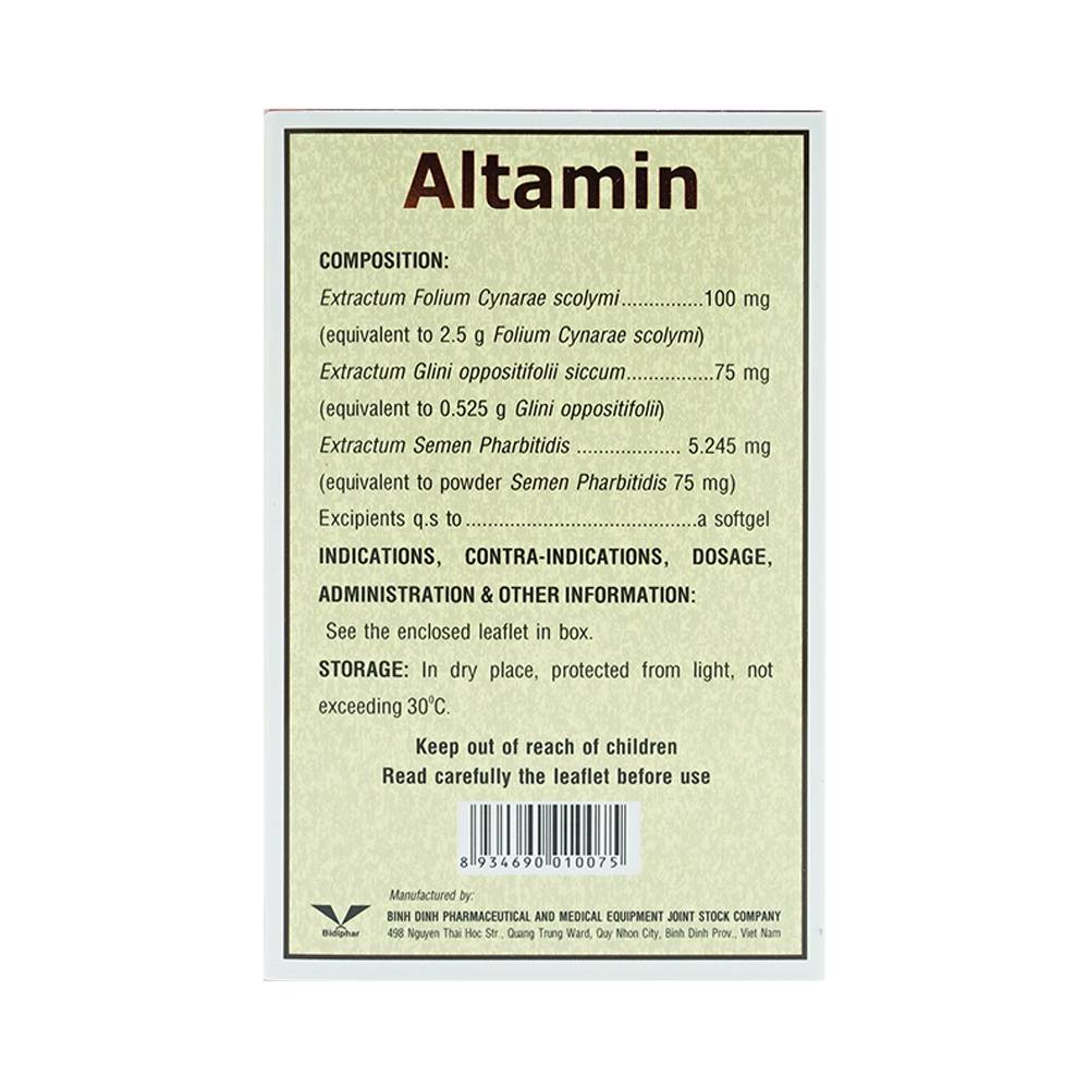 Thuốc Altamin Bidiphar hỗ trợ điều trị suy giảm chức năng gan (10 vỉ x 10 viên)