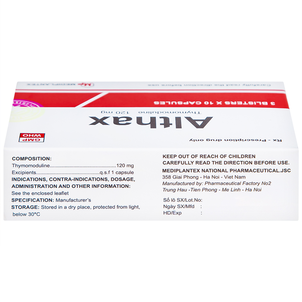 Thuốc Althax 120mg Mediplantex hỗ trợ điều trị viêm mũi dị ứng, nhiễm khuẩn hô hấp (3 vỉ x 10 viên)