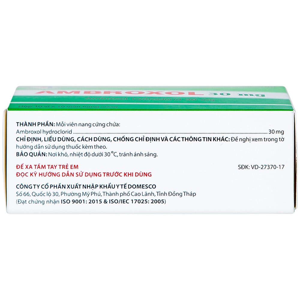 Thuốc Ambroxol 30mg Domesco điều trị viêm phế quản, hen phế quản (10 vỉ x 10 viên)