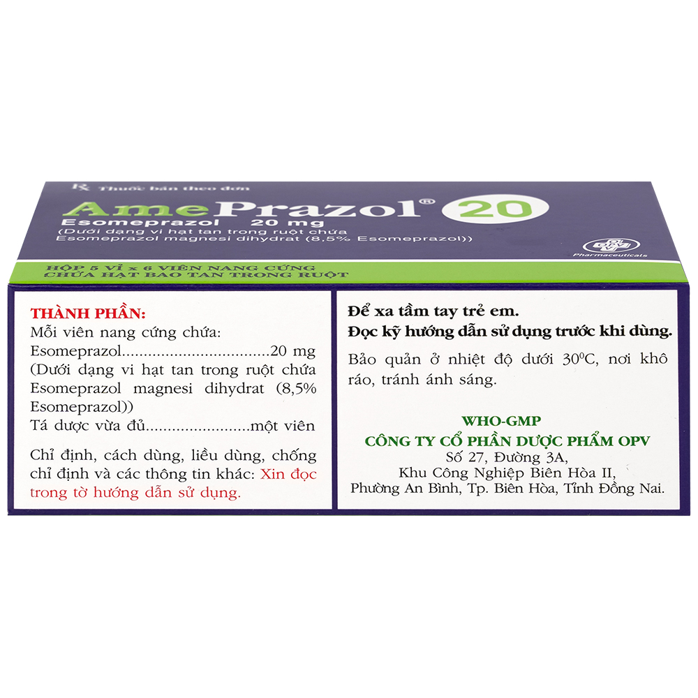 Thuốc AmePrazol 20mg OPV điều trị bệnh trào ngược dạ dày thực quản (5 vỉ x 6 viên)